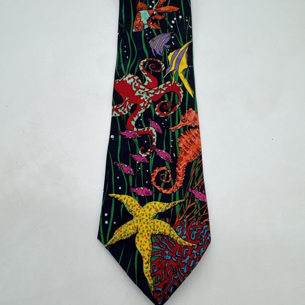 Rosetti Silk Tie Ocean Fish  Starfish Octopus Novelty Mens Necktie 56 x 3.5"